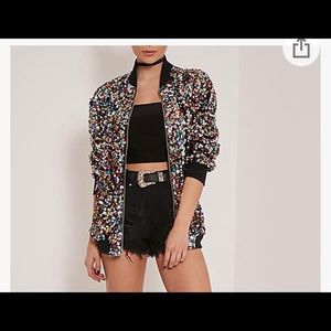 Beautiful Multicolor sequins Bomber style jacket! Zipper front Sz L NWT